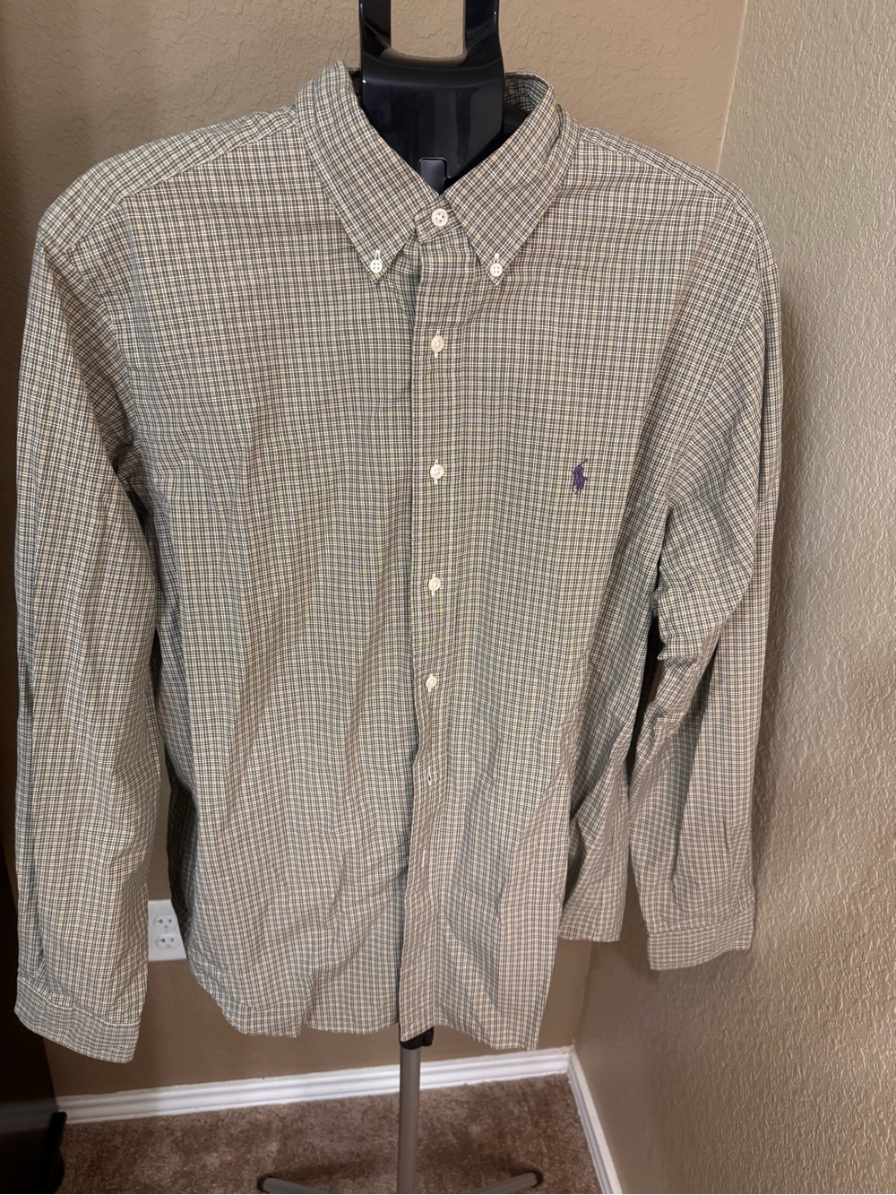 Ralph Lauren Olive and Beige Check Button-Down Shirt